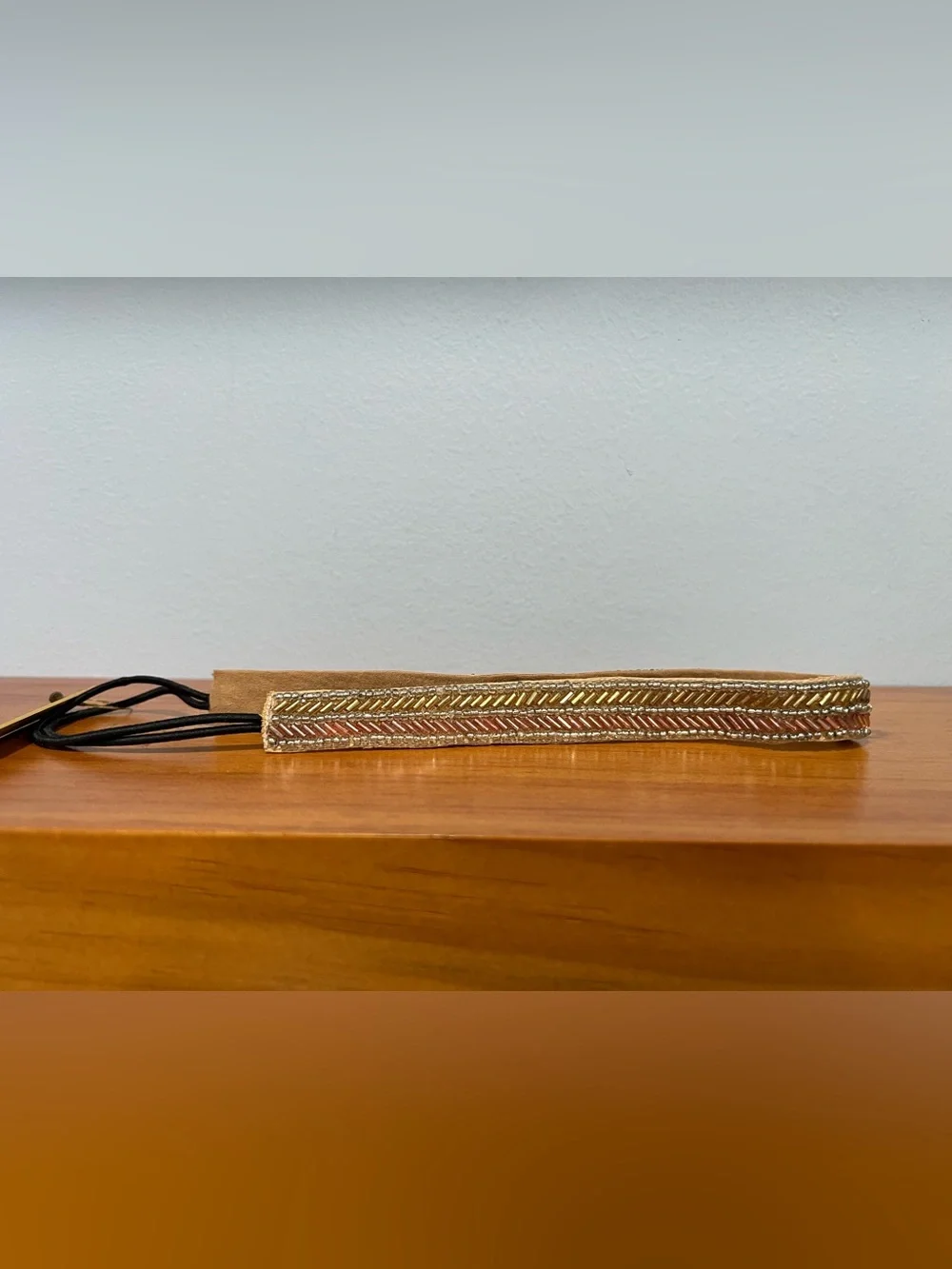 DEEPA GURNANI NWT Beaded Embellished Boho Luxe Stretch Leather Lined Headband
